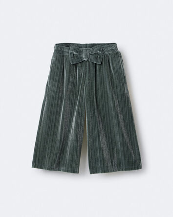 Toddler Girl Velvety Wide-Leg Pant with Bow - Dark Green, 