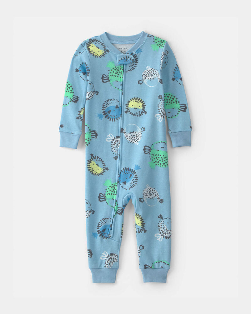 Toddler Boy Pufferfish 100% Cotton 1-Piece Pyjama - Blue, image 1 of 3 slides
