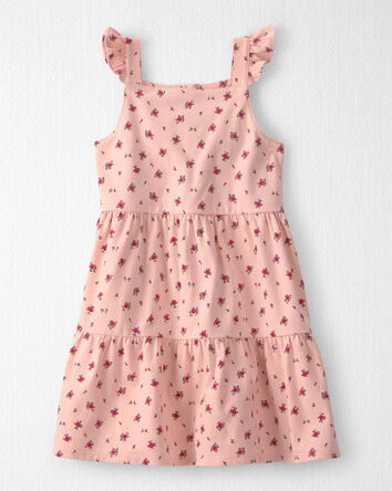Toddler Girl Organic Cotton Tiered Dress in Blush Floral Print, 