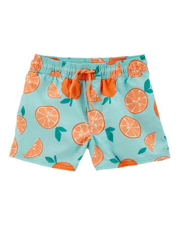Toddler Orange Print Swim Trunks, 