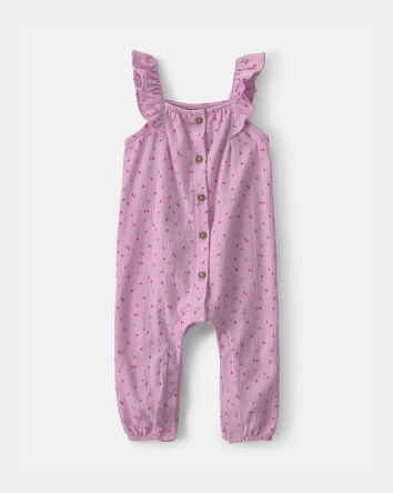Baby Girl Cherry Flutter Sleeve Jumpsuit - Pink, 