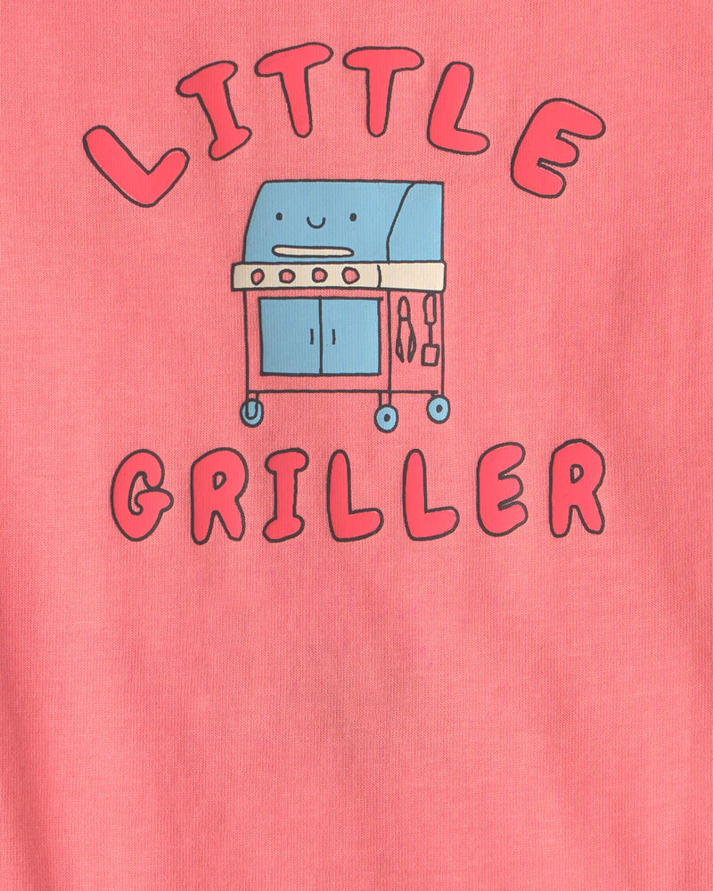 Baby Boy 'Little Griller' Sleeveless Graphic Bodysuit - Coral, image 2 of 3 slides