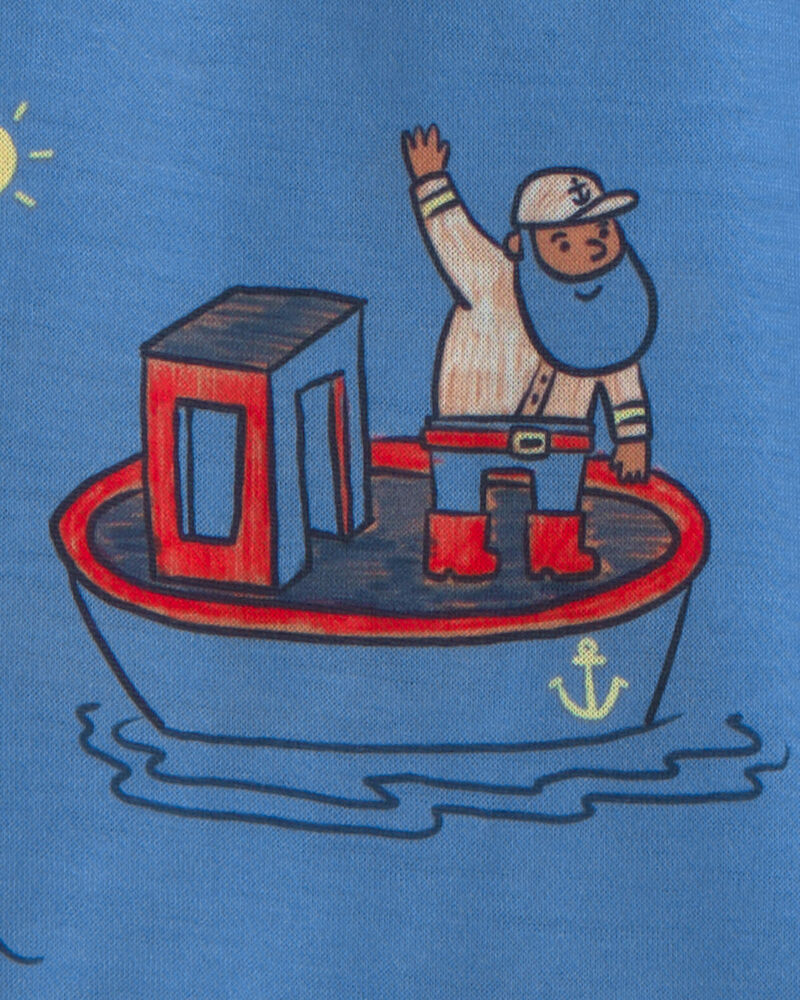 Tout-petit gar&ccedil;on - Pyjama 2 pi&egrave;ces ample &agrave; motif de bateau - Bleu, image 2 sur 3 diapositives