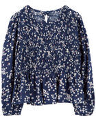 Toddler Navy Floral Print Babydoll Top , image 1 of 3 slides