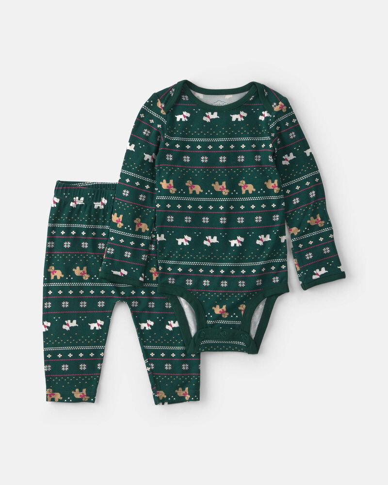 B&eacute;b&eacute; - Ensemble 2 pi&egrave;ces PurelySoft cache-couche manches longues et pantalon &agrave; motif jacquard - Vert, image 1 sur 4 diapositives