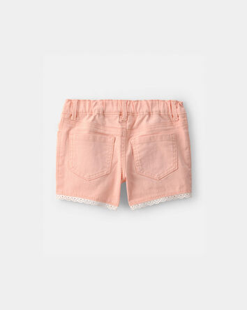 Toddler Girl Eyelet Trim Twill Shorts - Peach, 