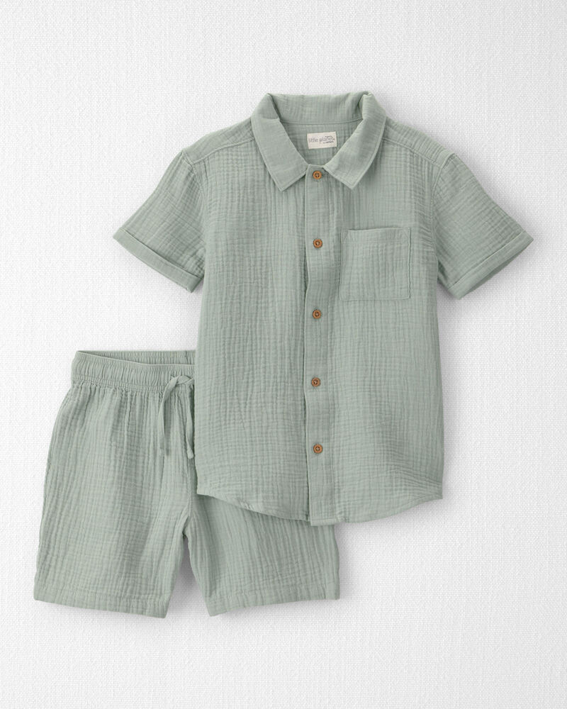 Boys 2-Piece Organic Cotton Gauze Set in Green, image 1 of 5 slides