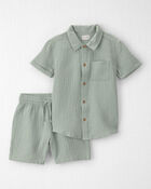 Boys 2-Piece Organic Cotton Gauze Set in Green, image 1 of 5 slides