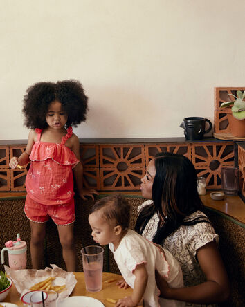 Tout-petit fille - Short mode en gaze, palmiers tropicaux - Rouge, 
