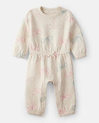 Baby Girl Bow Print Long-Sleeve Jumpsuit - White, image 1 of 3 slides