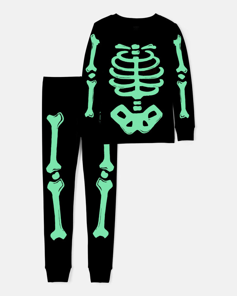 Kid 2-Piece Glow Halloween Skeleton 100% Snug Fit Cotton Pyjamas - Black, image 2 of 4 slides