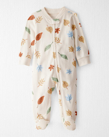 Baby Organic Cotton Sleep & Play Pyjamas in Autumn Leaves Print, 