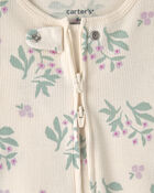 Baby Girl Floral Cotton 2-Way Zip Sleeper - Cream, image 3 of 4 slides
