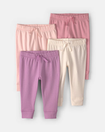 B&eacute;b&eacute; fille - Emballage de 4 pantalons &agrave; enfiler en coton - Rose/Mauve, 