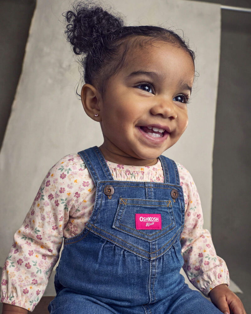 Baby Girl Denim Overalls - Medium Wash, image 4 of 5 slides