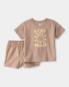 B&eacute;b&eacute; gar&ccedil;on - Ensemble de 2 pi&egrave;ces 'Stay Bright' Top et Short - Brun, image 1 sur 2 diapositives