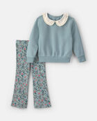 Toddler Girl 2-Piece Floral Fleece Long-Sleeve Top & Pant Set - Blue, image 1 of 5 slides