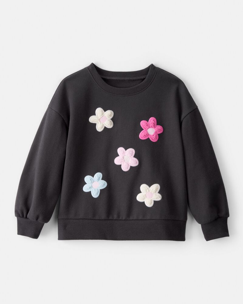 Toddler Girl Floral French Terry Long-Sleeve Pullover Sweatshirt - Black, image 1 of 3 slides