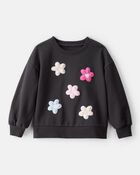 Toddler Girl Floral French Terry Long-Sleeve Pullover Sweatshirt - Black, image 1 of 3 slides