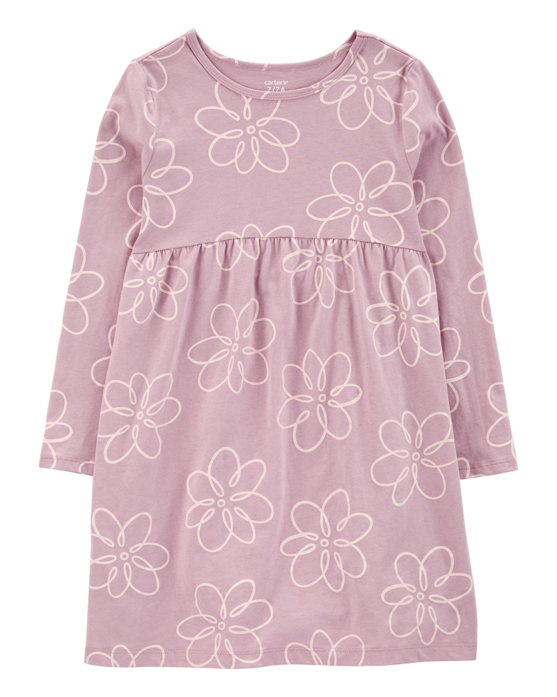 Kid Floral Long-Sleeve Jersey Dress, image 1 of 4 slides