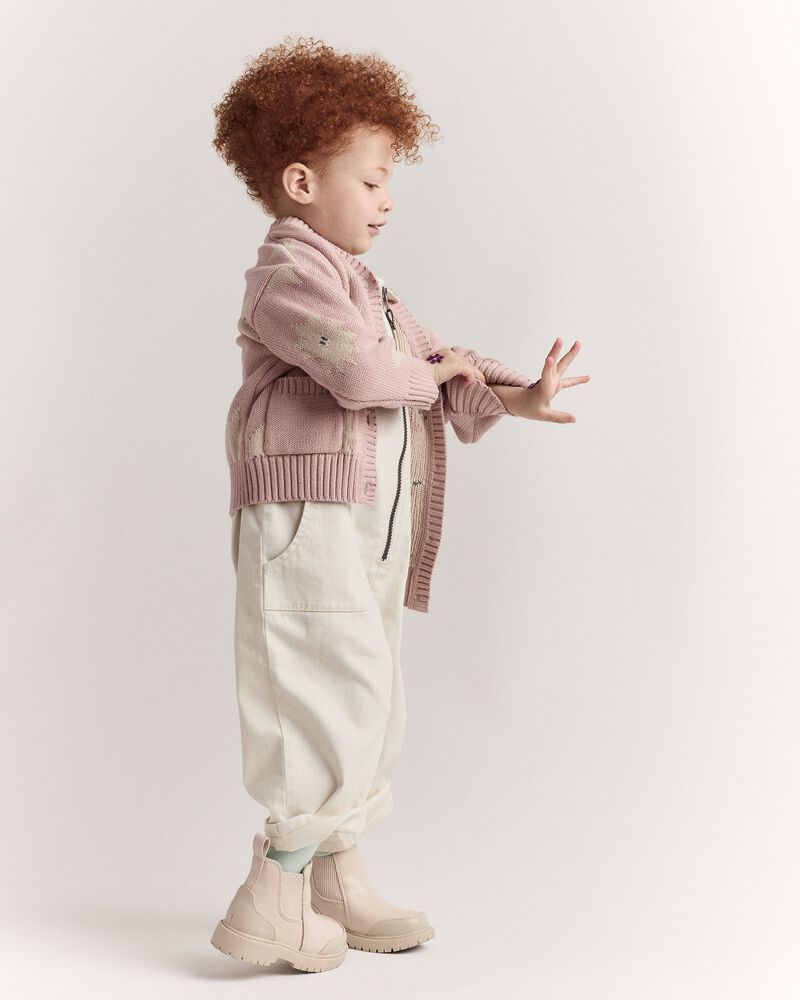 Toddler Girl Star & Moon Pocket Cardigan - Light Pink, image 3 of 7 slides