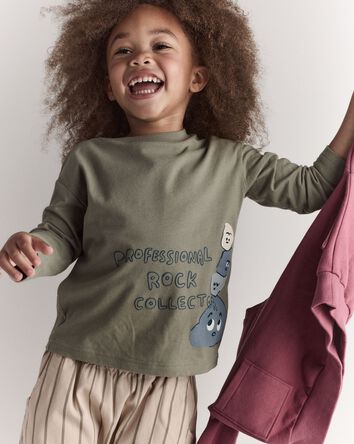 Toddler Rock Collector Long-Sleeve Relaxed Graphic Tee - Olive, 