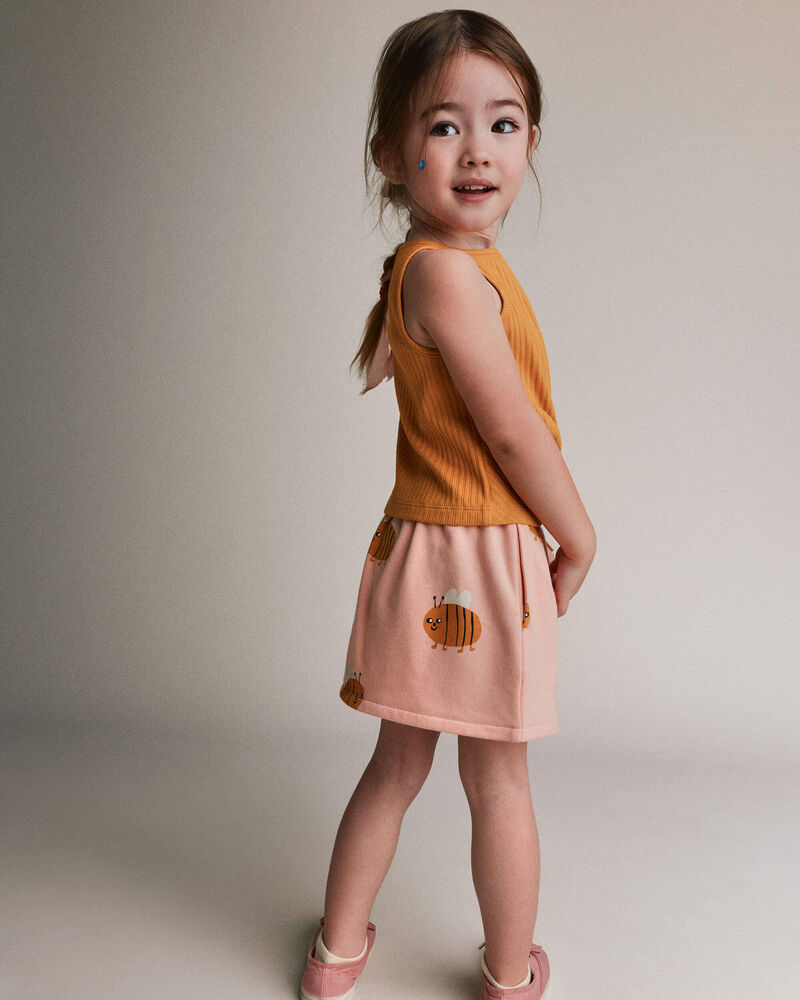 Toddler Girl Pull-On Skirt with Pockets in Bee Print - Light Pink, image 4 of 6 slides
