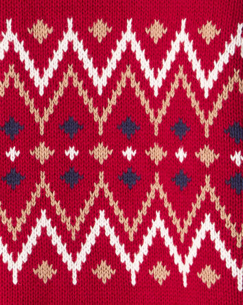 Garçons - Pull à col zippé quart Fair Isle en coton - Rouge, 
