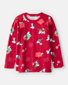 Kid Christmas Peanuts Snoopy Print Long-Sleeve Graphic Tee - Red, image 1 of 2 slides