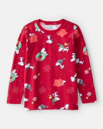 Kid Christmas Peanuts Snoopy Print Long-Sleeve Graphic Tee - Red, 