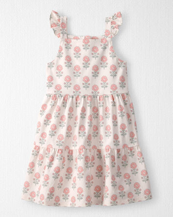 Tout-petit fille - Robe &agrave; volants en coton biologique &agrave; imprim&eacute; p&eacute;tales et boutons de rose, 