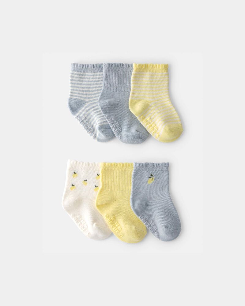 Baby Girl 6-Pack Lemon Striped Socks - Yellow/Grey, image 1 of 2 slides