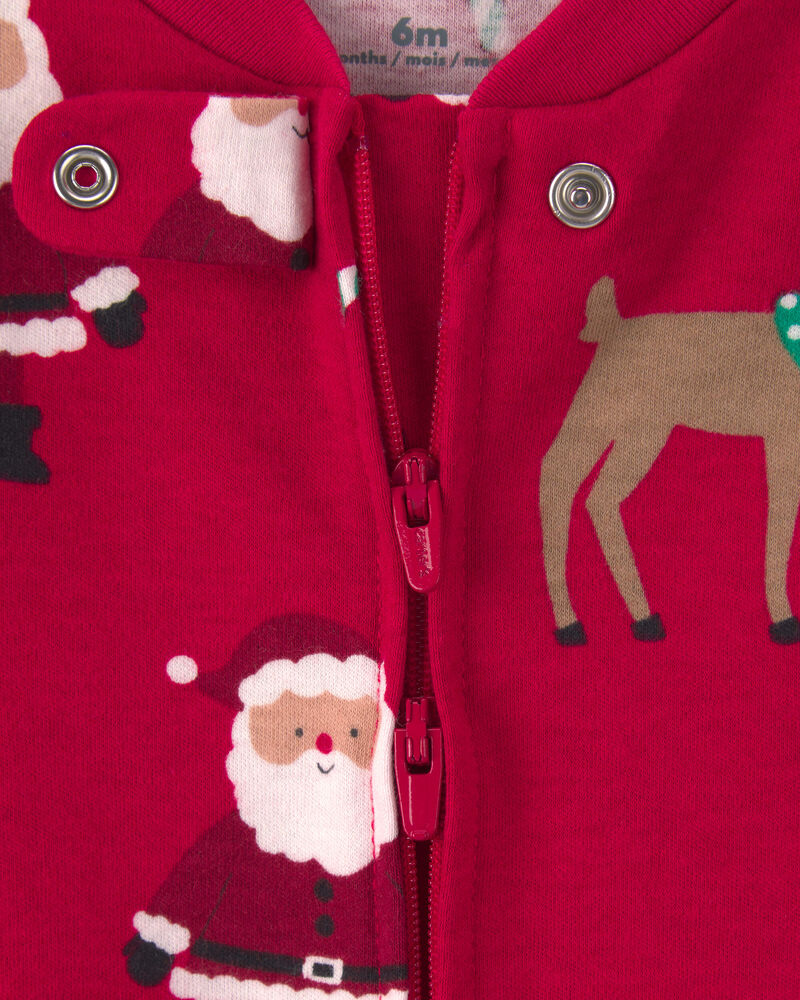 B&eacute;b&eacute; - Grenouill&egrave;re en 100 % coton avec fermeture &agrave; glissi&egrave;re double sens &agrave; motif de P&egrave;re No&euml;l beige &ndash; Rouge, image 4 sur 4 diapositives