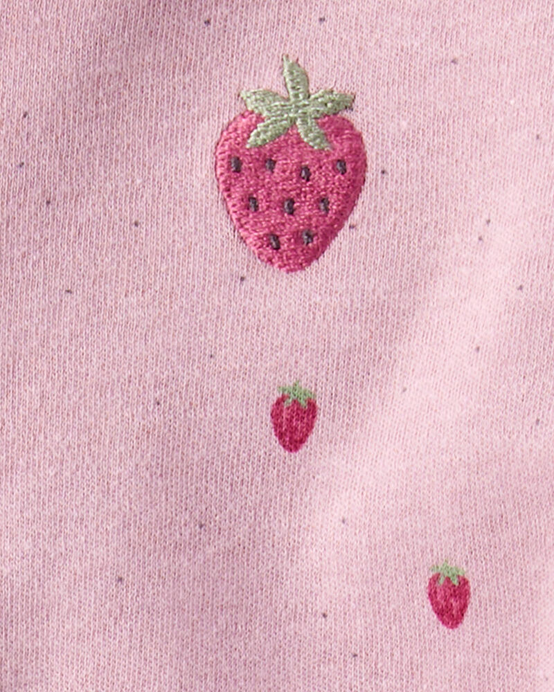 Baby Girl Strawberry Print 100% Cotton Sleeper- Pink, image 4 of 5 slides