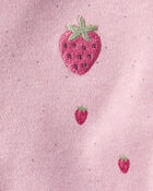 Baby Girl Strawberry Print 100% Cotton Sleeper- Pink, image 4 of 5 slides