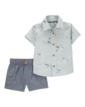 Baby 2-Piece Button-Down Shirt & Short Set - Blue, 