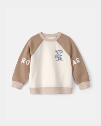 Toddler Boy Dinosaur French Terry Pullover Sweatshirt - Brown/Ivory, 
