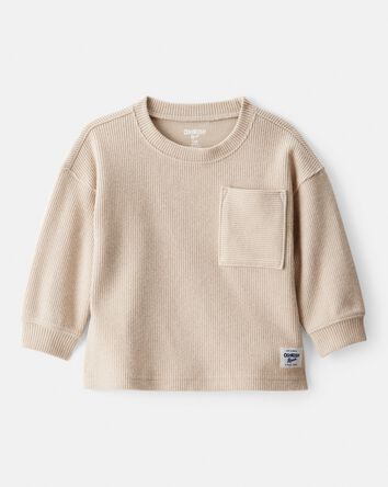 Baby Boy Ribbed Long-Sleeve Pocket Tee - Tan, 