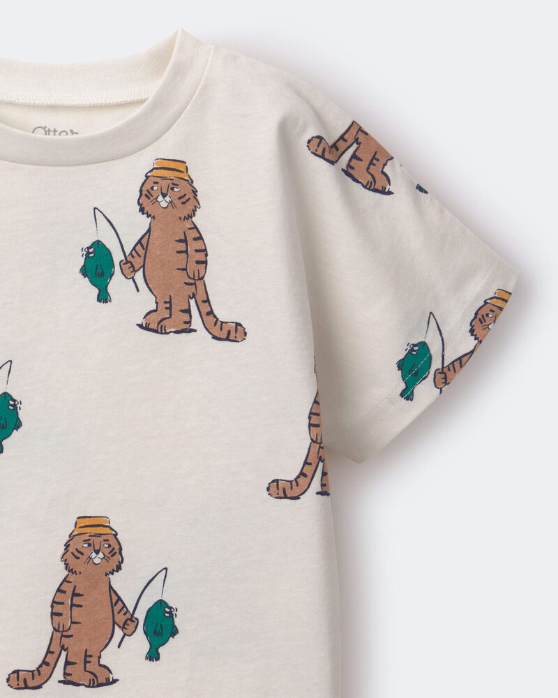 Toddler Dolman Tee in Fishing Tiger Print - Cream, image 6 of 6 slides