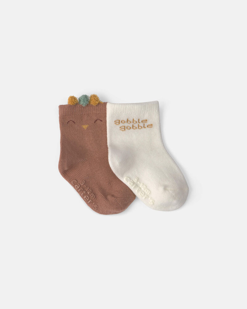 Baby 2-Pack Thanksgiving Turkey Booties - Brown/White, image 1 of 2 slides
