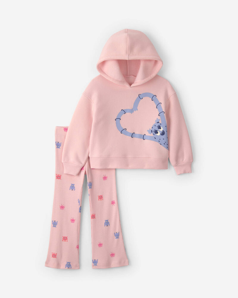 Baby Girl 2-Piece Monster Fleece Hoodie & Pant Set - Pink, image 1 of 5 slides