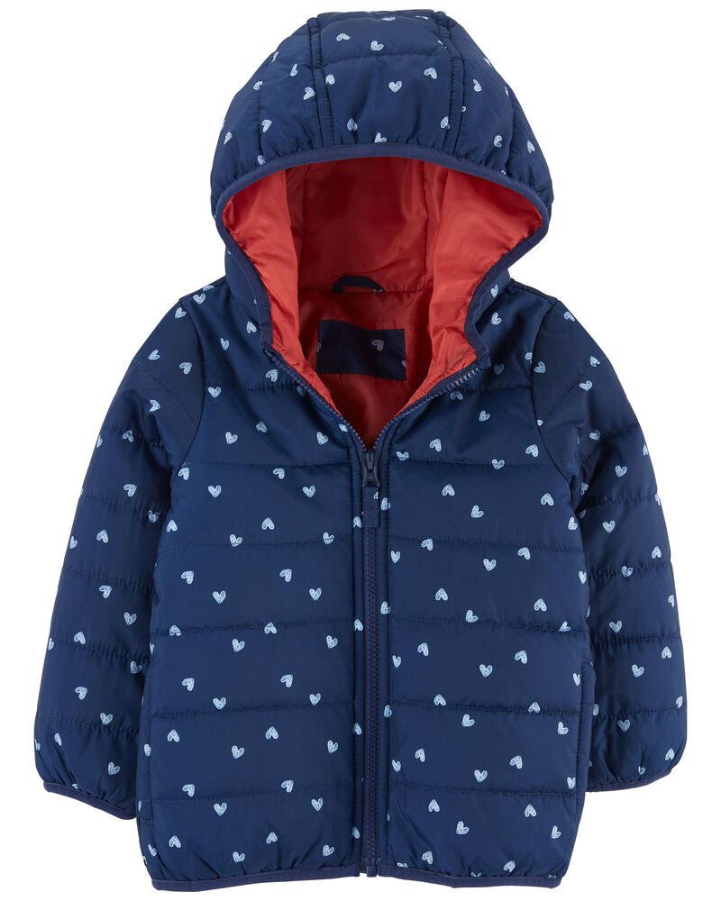 Packable Heart Print Puffer Jacket, image 2 of 4 slides