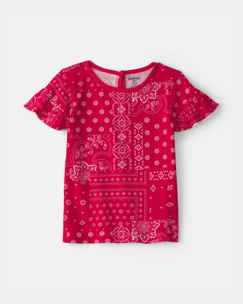 Toddler Girl Bandana Ruffle-Sleeve Top - Red, image 1 of 3 slides