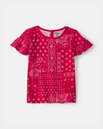 Toddler Girl Bandana Ruffle-Sleeve Top - Red, 