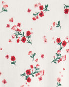 Baby Girl Bow Floral Print 100% Cotton Sleeper - White/Red, image 3 of 5 slides