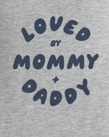 Baby Boy 'Loved By Mommy & Daddy' Long-Sleeve Graphic Bodysuit - Grey, 