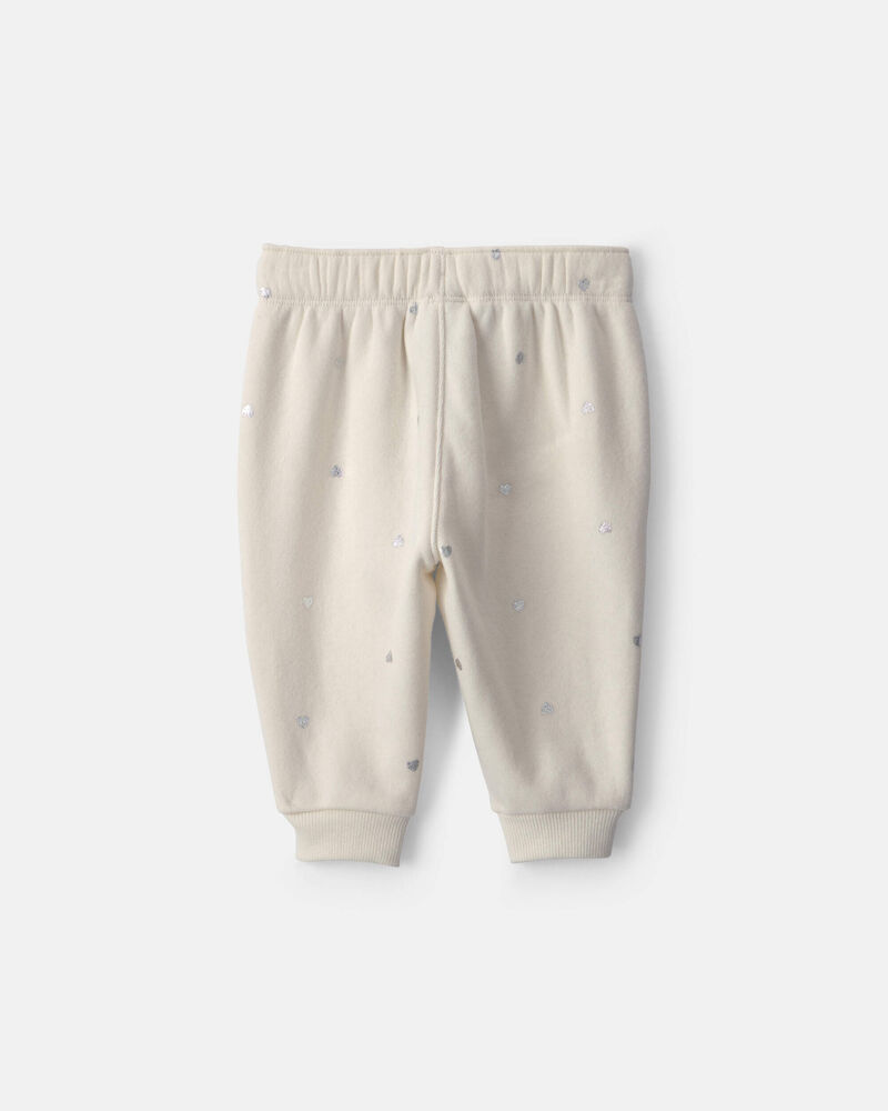 Baby Girl Metallic Heart Fleece Pants - Cream, image 2 of 4 slides