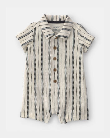 Baby Boy Striped Short-Sleeve Romper - Black/Ivory, 