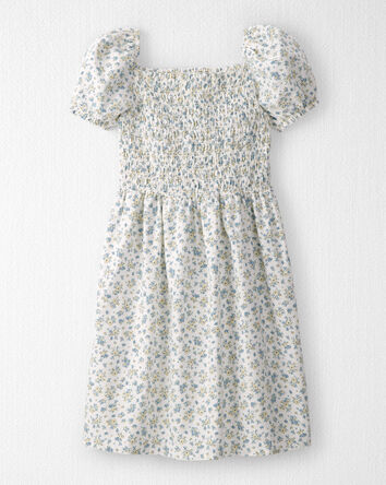 Filles - Robe &agrave; smocks faite avec du coton biologique, imprim&eacute; jardin printanier, 