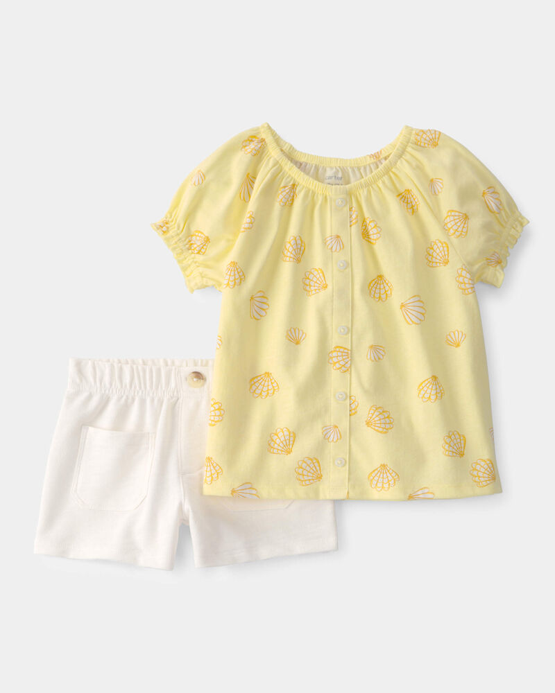 Toddler Girl 2-Piece Shell Top & Short Set - Yellow/White, image 1 of 5 slides
